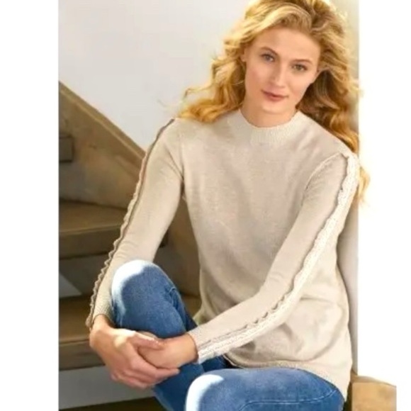 Soft Surroundings Hot Toddie Soft mock neck Ruffled Sleeve Crewneck Sweater New